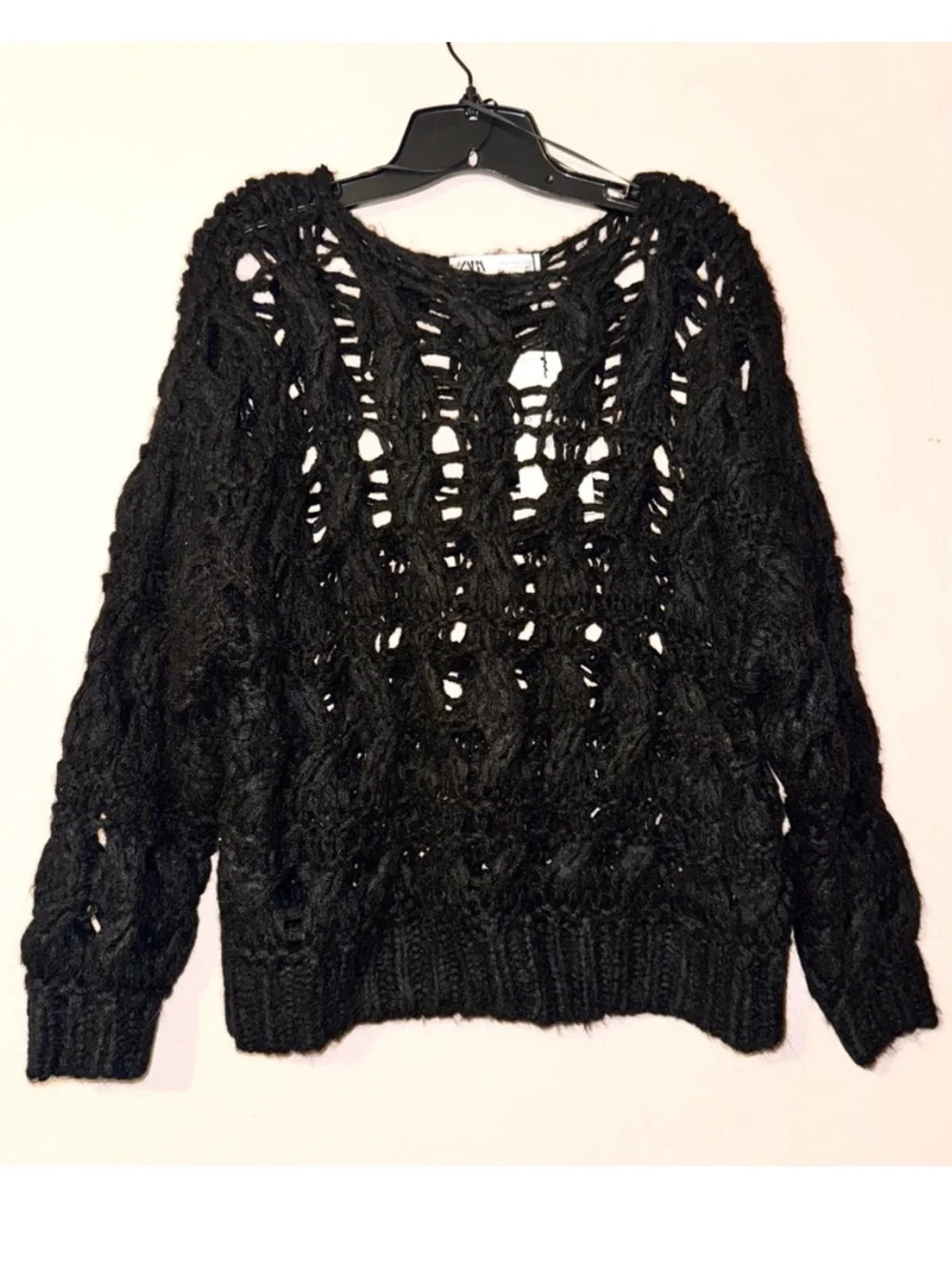 Zara Black Open Knit Wool Alpaca Sweater Size S NWT!